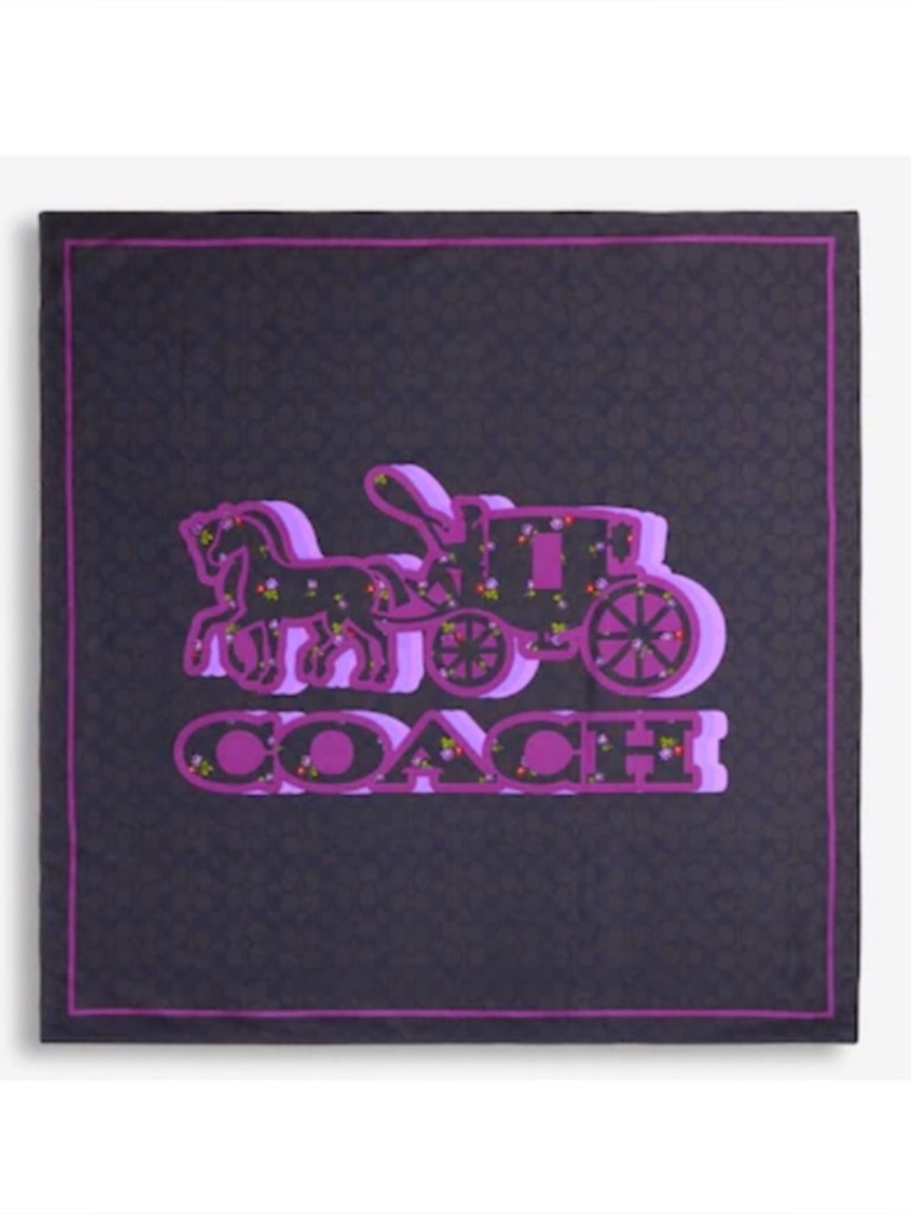 NEW! COACH 100% Silk Square Horse/Carriage Country Floral Logo Large Scarf NWT!